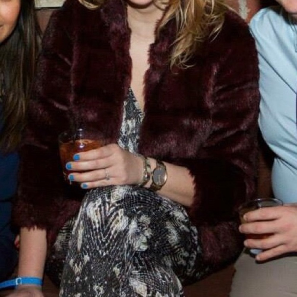Burgundy faux fur jacket